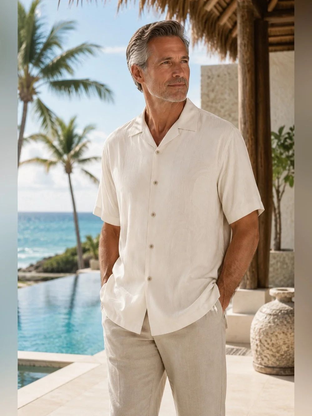 Tommy Bahama 100% Silk white ivory resort vacation Tropical button up Shirt XXXL